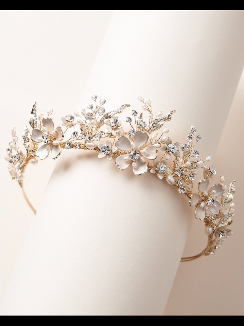 Gold Floral Pearl and Crystal Bridal Headband